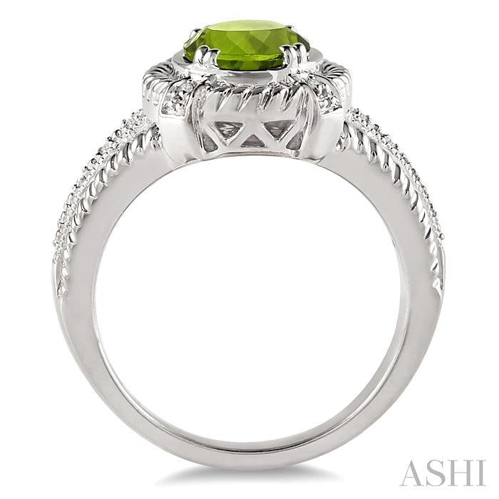 9x7 MM Oval Cut Peridot and 1/50 Ctw Round Cut Diamond Ring in Sterling Silver