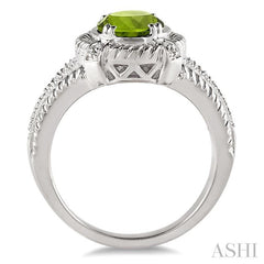 9x7 MM Oval Cut Peridot and 1/50 Ctw Round Cut Diamond Ring in Sterling Silver