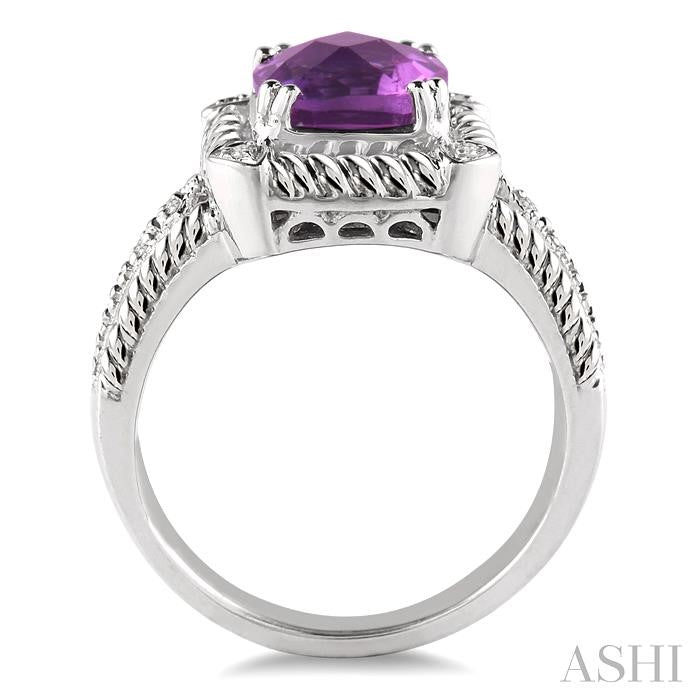 8x8 MM Cushion Shape Amethyst and 1/50 Ctw Round Cut Diamond Ring in Sterling Silver