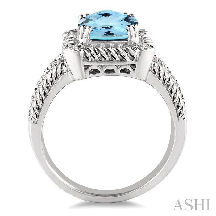 8x8 MM Cushion Shape Blue Topaz and 1/50 Ctw Round Cut Diamond Ring in Sterling Silver