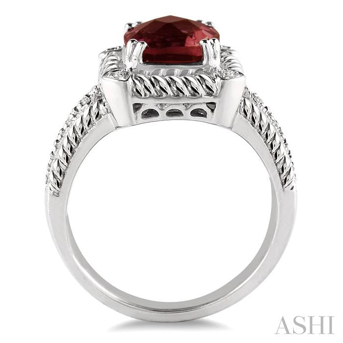 8x8 MM Cushion Shape Garnet and 1/50 Ctw Round Cut Diamond Ring in Sterling Silver