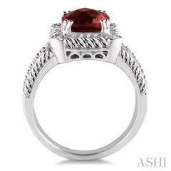 8x8 MM Cushion Shape Garnet and 1/50 Ctw Round Cut Diamond Ring in Sterling Silver
