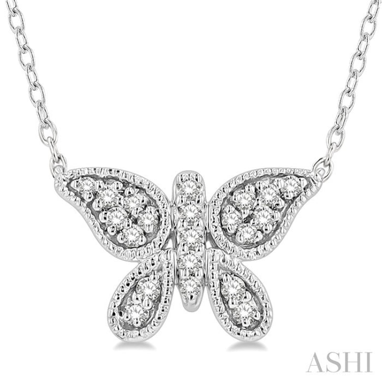 1/10 Ctw Butterfly Petite Round Cut Diamond Fashion Pendant With Chain in 10K White Gold