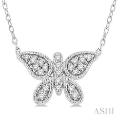 1/10 Ctw Butterfly Petite Round Cut Diamond Fashion Pendant With Chain in 10K White Gold