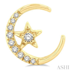 Crescent Moon & Star Petite Diamond Fashion Earrings