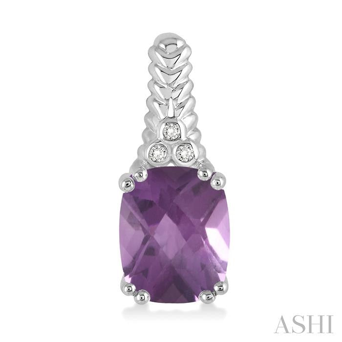 9x7 MM Cushion Shape Amethyst and 1/20 Ctw Round Cut Diamond Earrings in Sterling Silver