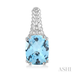 9x7 MM Cushion Shape Blue Topaz and 1/20 Ctw Round Cut Diamond Earrings in Sterling Silver