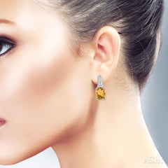 9x7 MM Cushion Shape Citrine and 1/20 Ctw Round Cut Diamond Earrings in Sterling Silver
