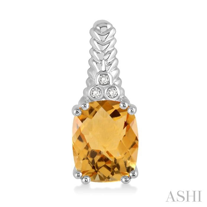 9x7 MM Cushion Shape Citrine and 1/20 Ctw Round Cut Diamond Earrings in Sterling Silver