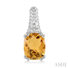 9x7 MM Cushion Shape Citrine and 1/20 Ctw Round Cut Diamond Earrings in Sterling Silver
