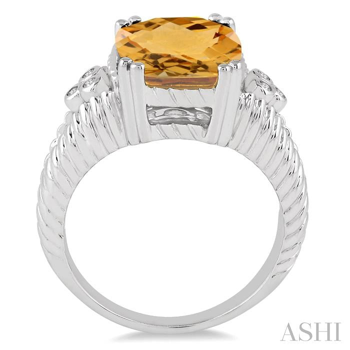 12x10 MM Cushion Shape Citrine and 1/20 Ctw Round Cut Diamond Ring in Sterling Silver