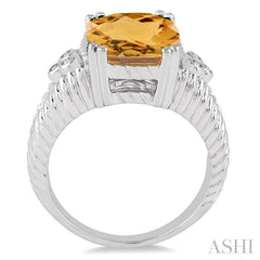 12x10 MM Cushion Shape Citrine and 1/20 Ctw Round Cut Diamond Ring in Sterling Silver