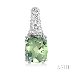 9x7 MM Cushion Shape Green Amethyst and 1/20 Ctw Round Cut Diamond Earrings in Sterling Silver