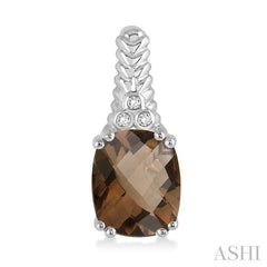 9x7 MM Cushion Shape Smoky Quartz and 1/20 Ctw Round Cut Diamond Earrings in Sterling Silver