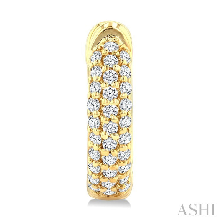 1/4 Ctw Petite Triple Row Round Cut Diamond Fashion Huggies in 10K Yellow Gold