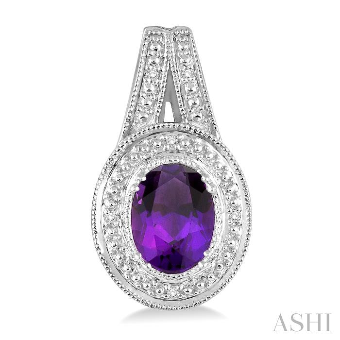 8x6 MM Oval Cut Amethyst and 1/20 Ctw Round Cut Diamond Earrings in Sterling Silver