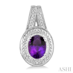 8x6 MM Oval Cut Amethyst and 1/20 Ctw Round Cut Diamond Earrings in Sterling Silver