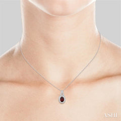 9x7 MM Oval Cut Amethyst and 1/20 Ctw Round Cut Diamond Pendant in Sterling Silver with Chain