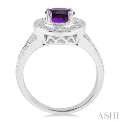9x7 MM Oval Cut Amethyst and 1/20 Ctw Round Cut Diamond Ring in Sterling Silver