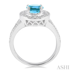 9x7 MM Oval Cut Blue Topaz a and 1/20 Ctw Round Cut Diamond Ring in Sterling Silver