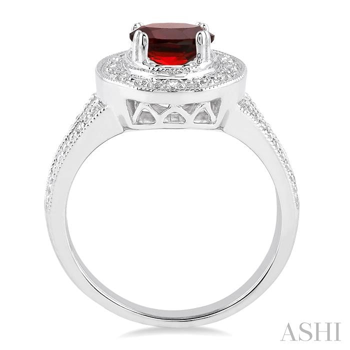 9x7 MM Oval Cut Garnet and 1/20 Ctw Round Cut Diamond Ring in Sterling Silver