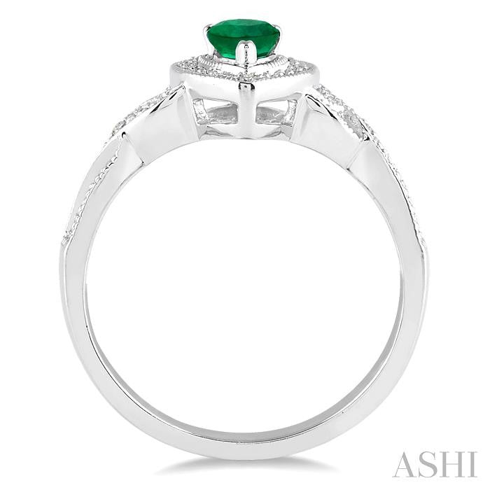 6x4 MM Pear Shape Emerald and 1/50 Ctw Round Cut Diamond Ring in Sterling Silver