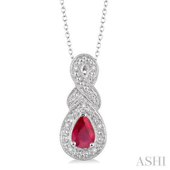6x4 MM Pear Shape Ruby and 1/50 Ctw Round Cut Diamond Pendant in Sterling Silver with Chain