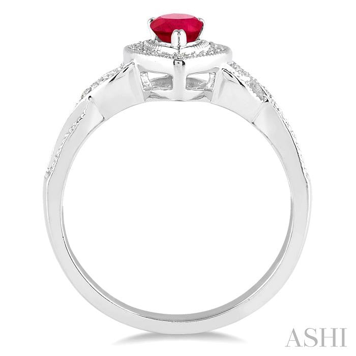 6x4 MM Pear Shape Ruby and 1/50 Ctw Round Cut Diamond Ring in Sterling Silver