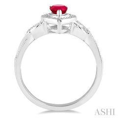 6x4 MM Pear Shape Ruby and 1/50 Ctw Round Cut Diamond Ring in Sterling Silver