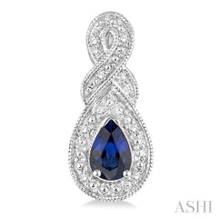 5x3 MM Pear Shape Sapphire and 1/20 Ctw Round Cut Diamond Earrings in Sterling Silver