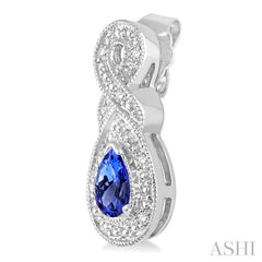 5x3 MM Pear Shape Tanzanite and 1/20 Ctw Round Cut Diamond Earrings in Sterling Silver