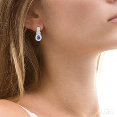 5x3 MM Pear Shape Tanzanite and 1/20 Ctw Round Cut Diamond Earrings in Sterling Silver