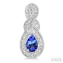 5x3 MM Pear Shape Tanzanite and 1/20 Ctw Round Cut Diamond Earrings in Sterling Silver