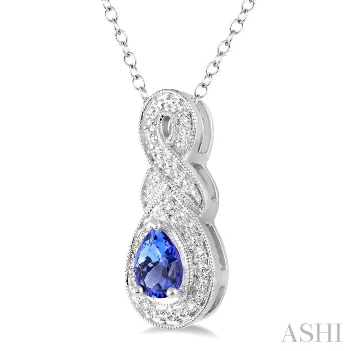 6x4 MM Pear Shape Tanzanite and 1/50 Ctw Round Cut Diamond Pendant in Sterling Silver with Chain