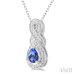 6x4 MM Pear Shape Tanzanite and 1/50 Ctw Round Cut Diamond Pendant in Sterling Silver with Chain