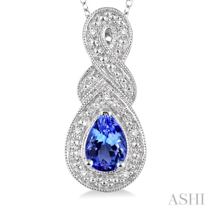 6x4 MM Pear Shape Tanzanite and 1/50 Ctw Round Cut Diamond Pendant in Sterling Silver with Chain