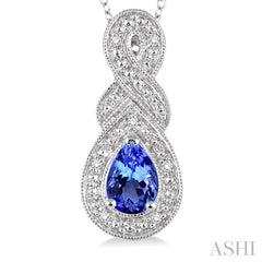 6x4 MM Pear Shape Tanzanite and 1/50 Ctw Round Cut Diamond Pendant in Sterling Silver with Chain