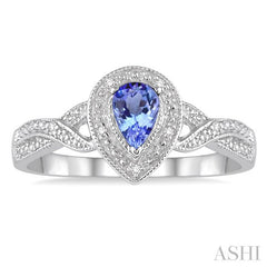 6x4 MM Pear Shape Tanzanite and 1/50 Ctw Round Cut Diamond Ring in Sterling Silver