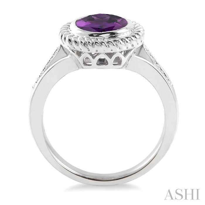 10x8 MM Oval Cut Amethyst and 1/20 Ctw Round Cut Diamond Ring in Sterling Silver