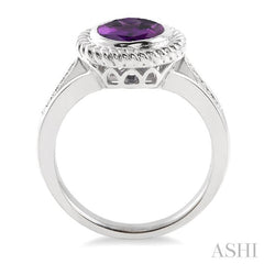 10x8 MM Oval Cut Amethyst and 1/20 Ctw Round Cut Diamond Ring in Sterling Silver