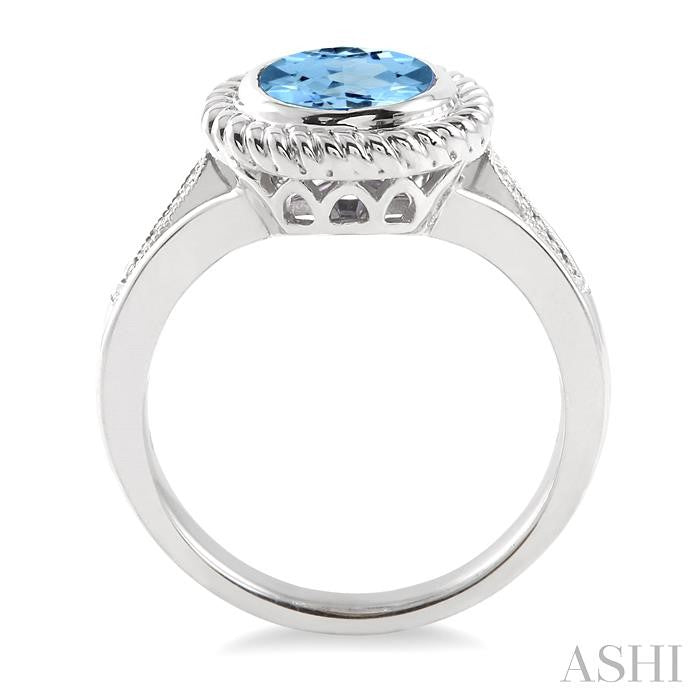 10x8 MM Oval Cut Blue Topaz and 1/20 Ctw Round Cut Diamond Ring in Sterling Silver