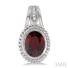 9x7 MM Oval Cut Garnet and 1/20 Ctw Round Cut Diamond Earrings in Sterling Silver