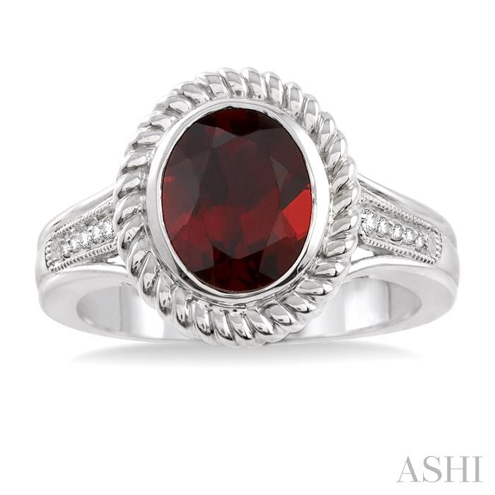 10x8 MM Oval Cut Garnet and 1/20 Ctw Round Cut Diamond Ring in Sterling Silver