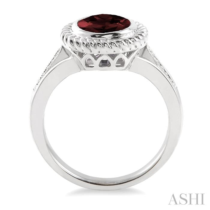 10x8 MM Oval Cut Garnet and 1/20 Ctw Round Cut Diamond Ring in Sterling Silver