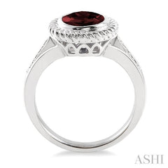 10x8 MM Oval Cut Garnet and 1/20 Ctw Round Cut Diamond Ring in Sterling Silver