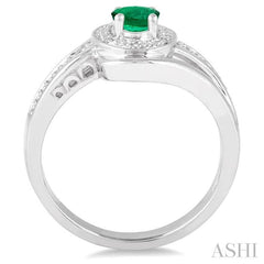 6x4 MM Oval Cut Emerald and 1/50 Ctw Round Cut Diamond Ring in Sterling Silver