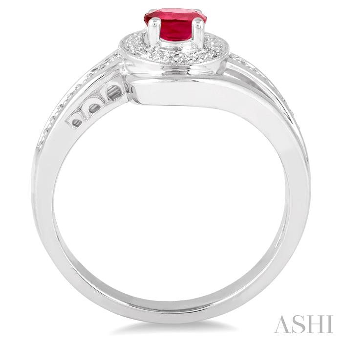 6x4 MM Oval Cut Ruby and 1/50 Ctw Round Cut Diamond Ring in Sterling Silver