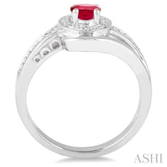 6x4 MM Oval Cut Ruby and 1/50 Ctw Round Cut Diamond Ring in Sterling Silver
