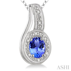 6x4 MM Oval Cut Tanzanite and 1/50 Ctw Round Cut Diamond Pendant in Sterling Silver with Chain