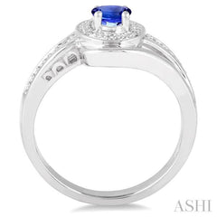 6x4 MM Oval Cut Tanzanite and 1/50 Ctw Round Cut Diamond Ring in Sterling Silver